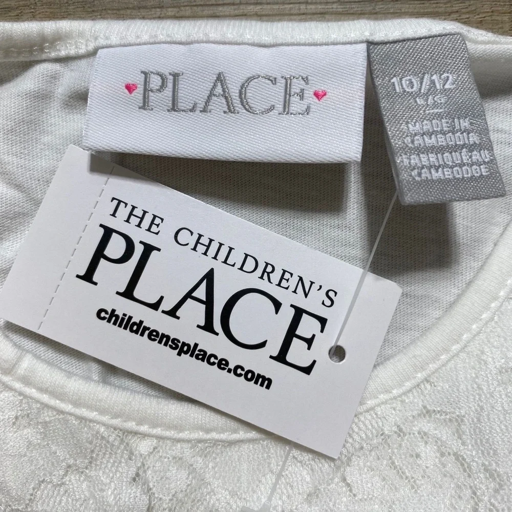 The Children’s Place‎ Girls Lace & Floral Knit To Woven Dress Large 10/12 White